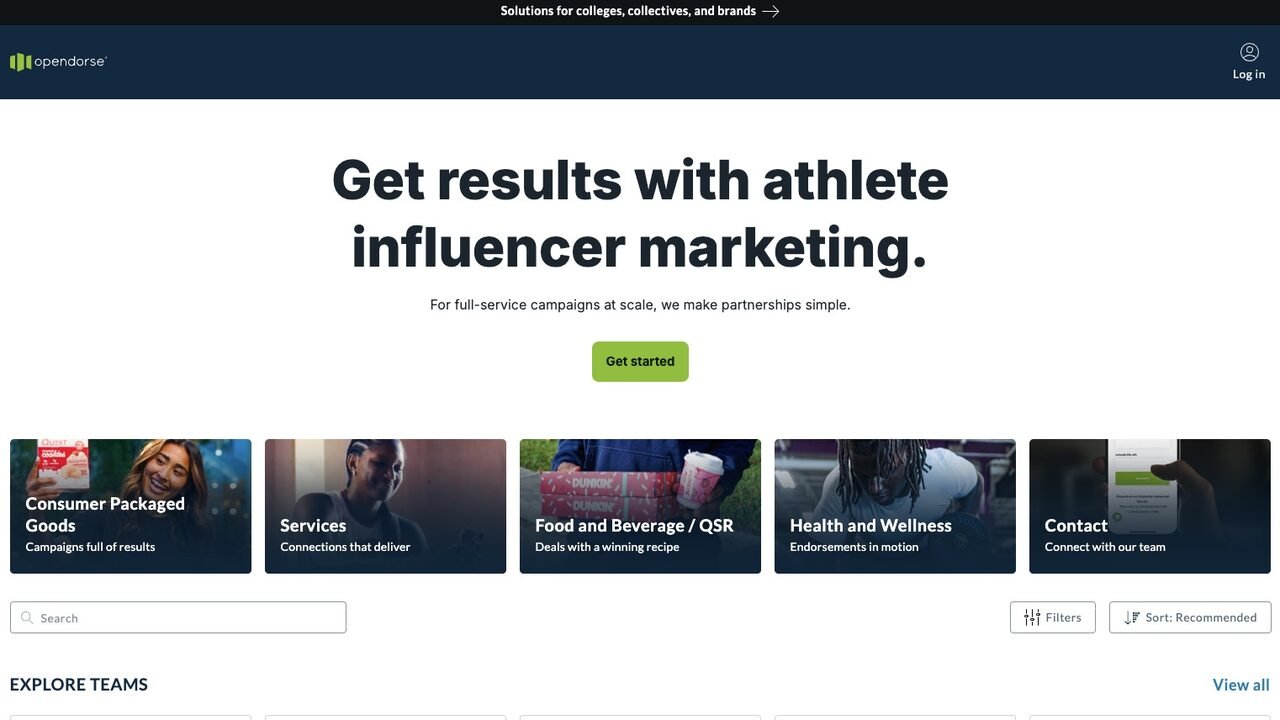 Opendorse website screenshot